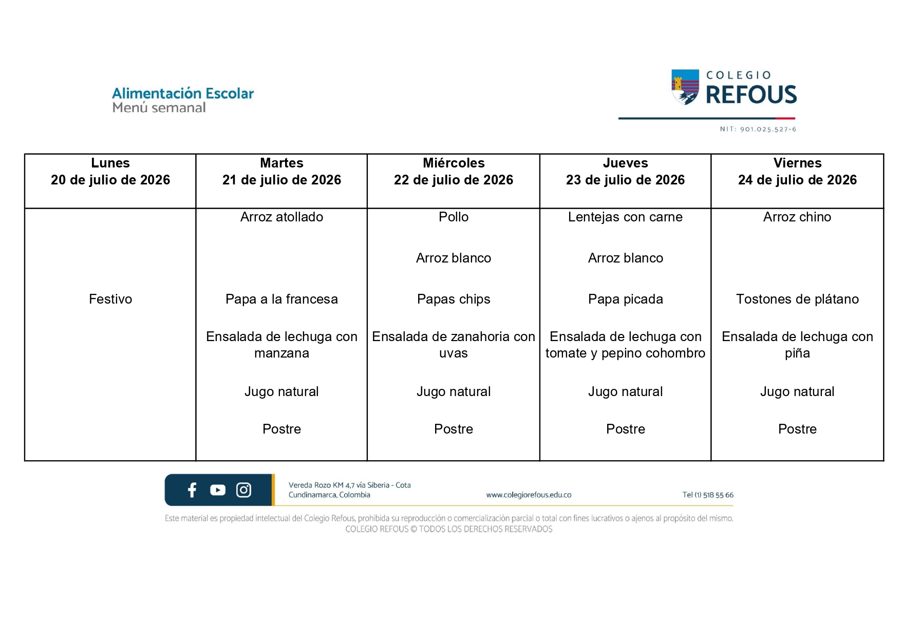 21 al 24 de julio de 2026 - Alimentación escolar